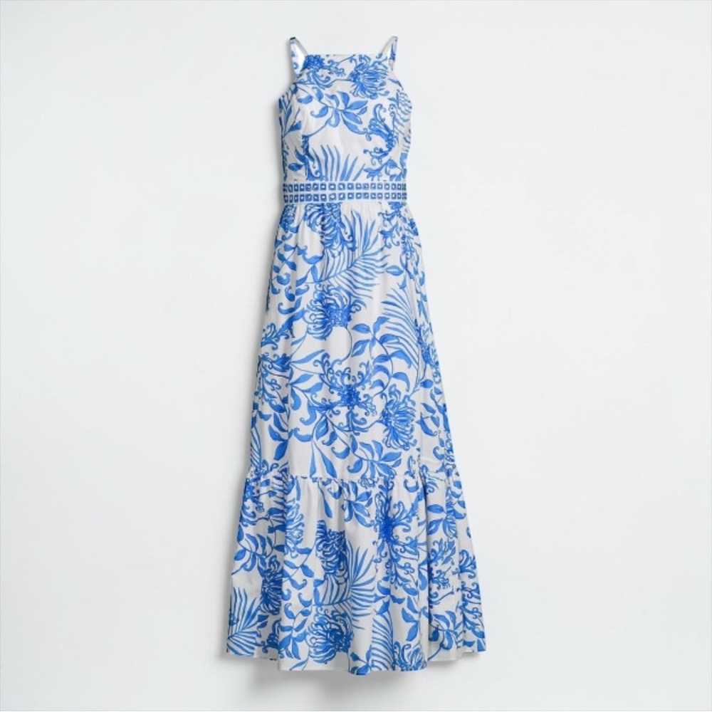 Lilly Pulitzer Blue & White Floral Maxi Dress Coastal NWT | Resort Summer Dress